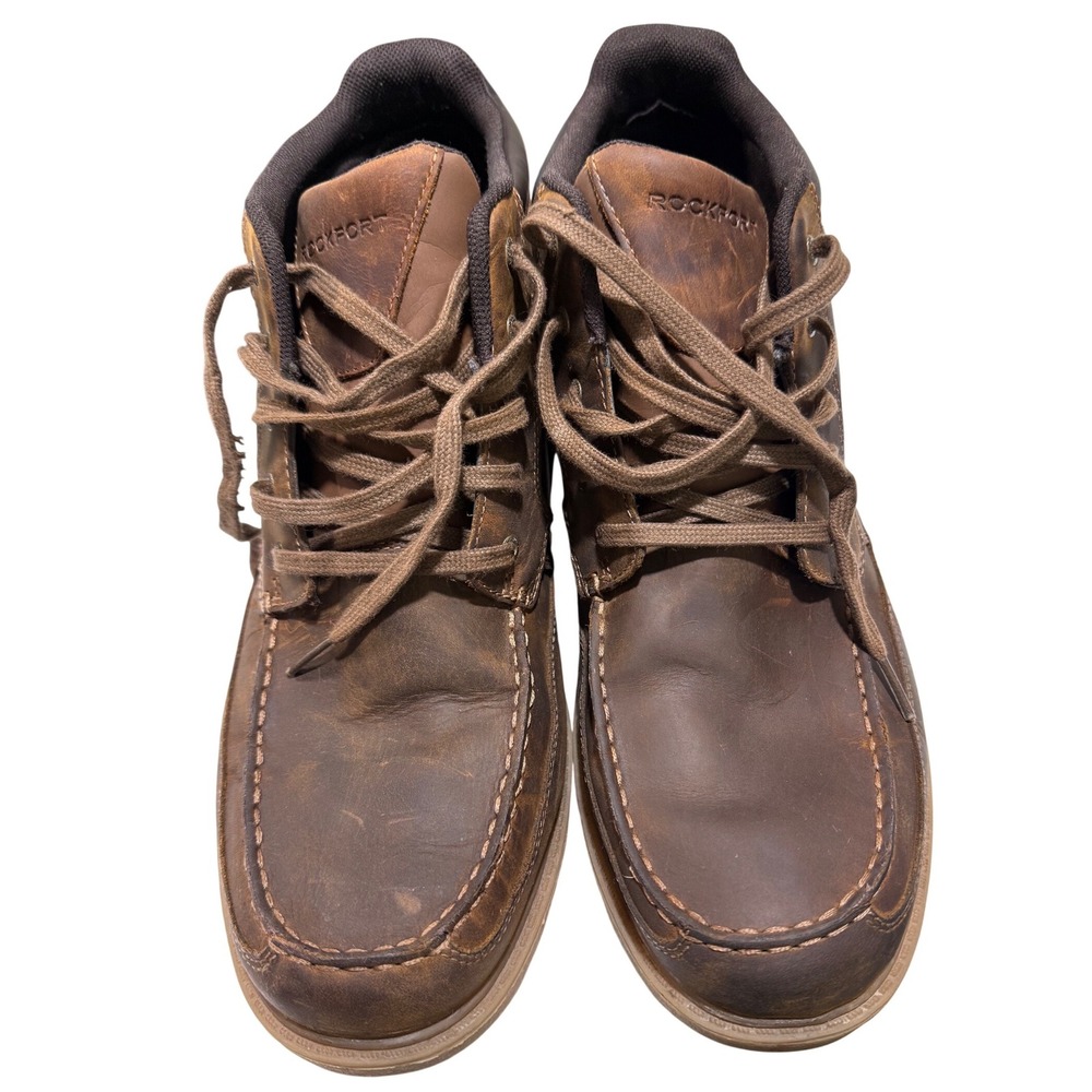 Rockport Mens 13 Brown Hydro-Shield Waterproof Leather Moc Toe Chukka Boots